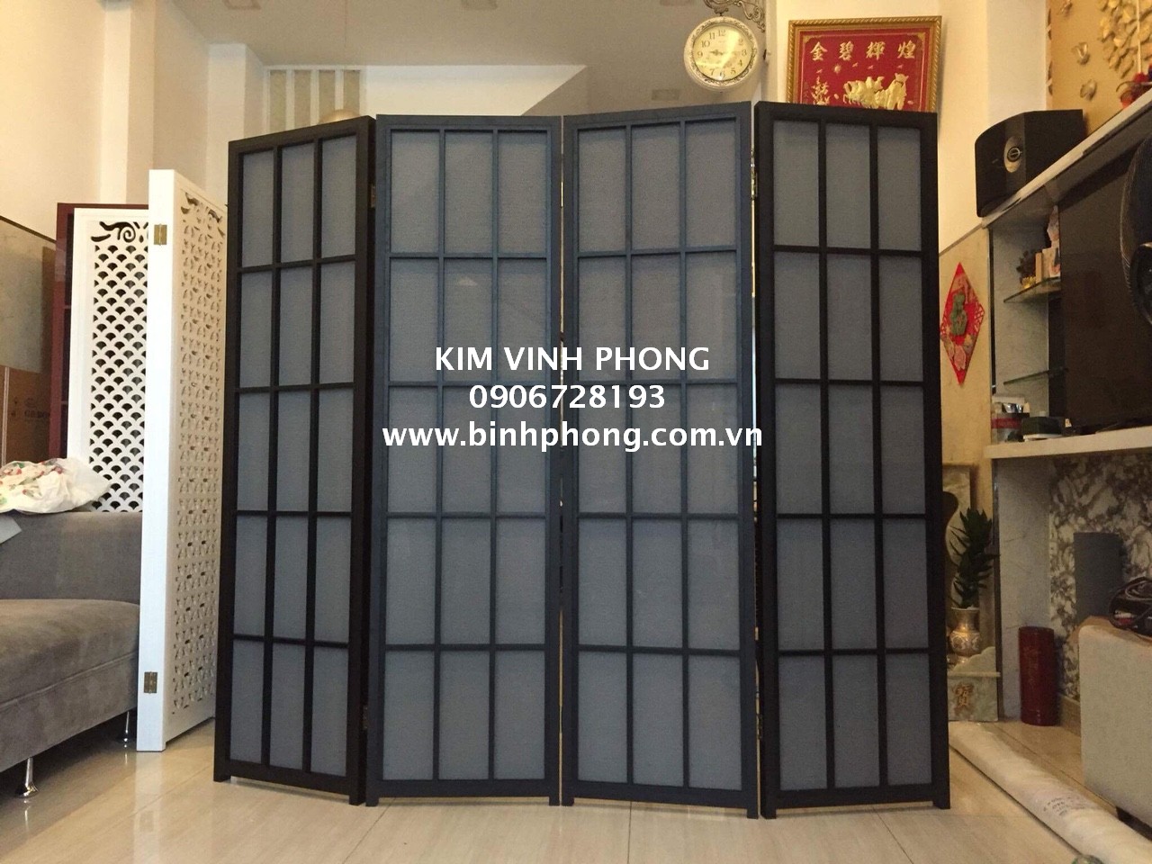 Bình phong giả gỗ vải lưới